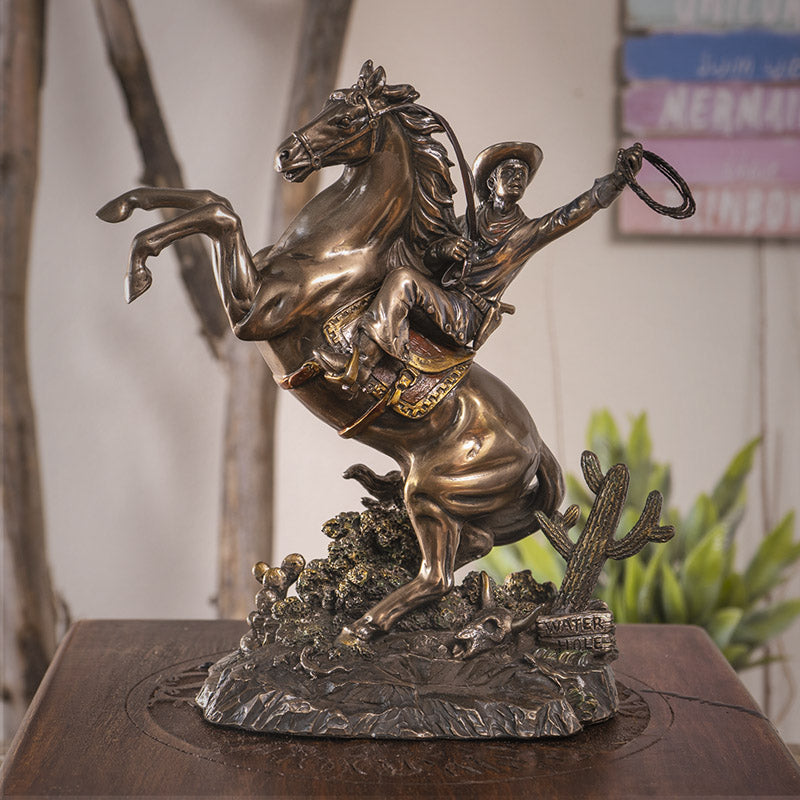 Cowboy on Rearing Horse Statue 10 Inches