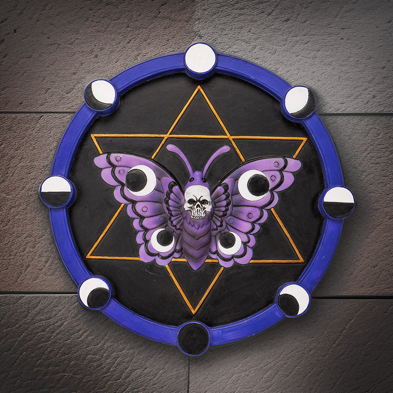 Gothic Skull Moth Wall Plaque Mystical Purple Moth with Lunar Phases