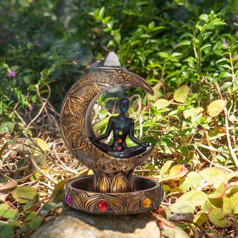 Chakra Meditation Backflow Incense Burner with Crescent Moon