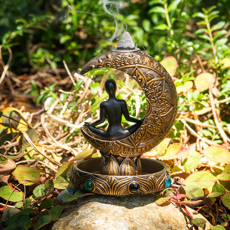 Chakra Meditation Backflow Incense Burner with Crescent Moon