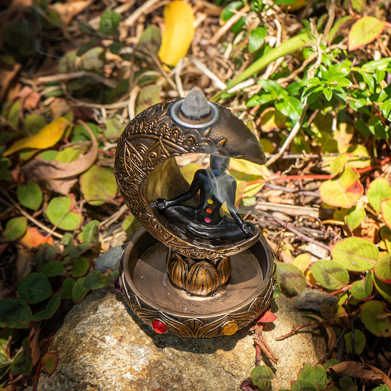 Chakra Meditation Backflow Incense Burner with Crescent Moon