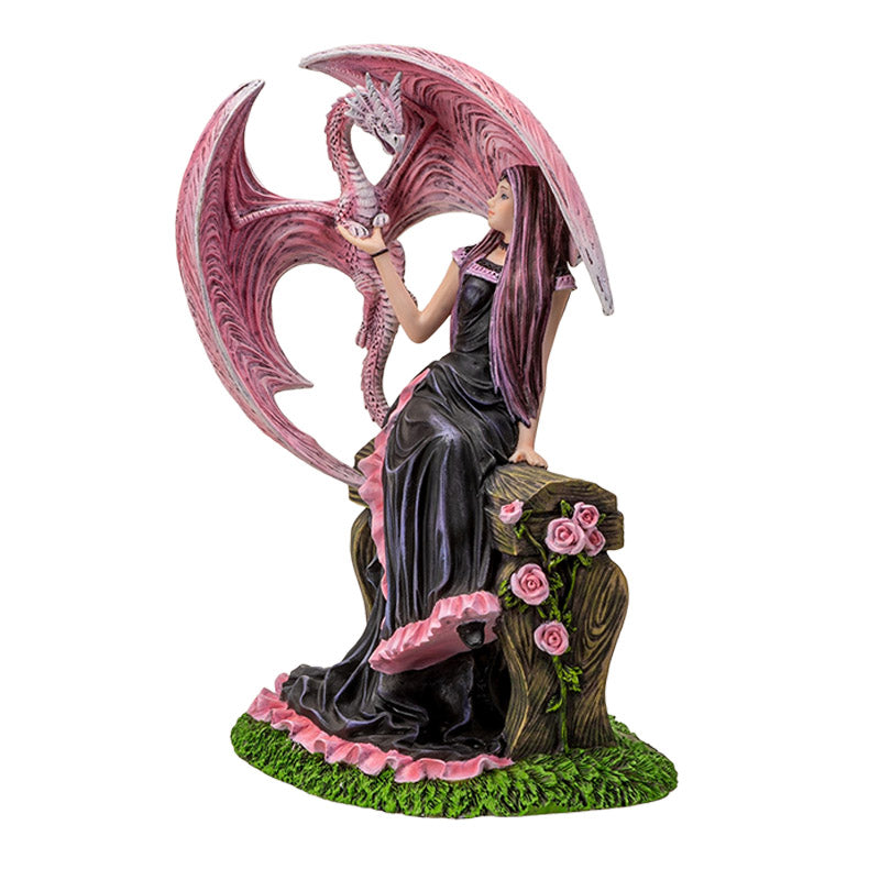 Elegant Sorceress Figurine with Pink Dragon by Anne Stokes