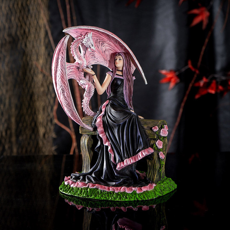 Elegant Sorceress Figurine with Pink Dragon by Anne Stokes