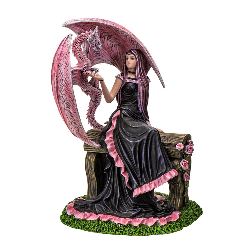 Elegant Sorceress Figurine with Pink Dragon by Anne Stokes