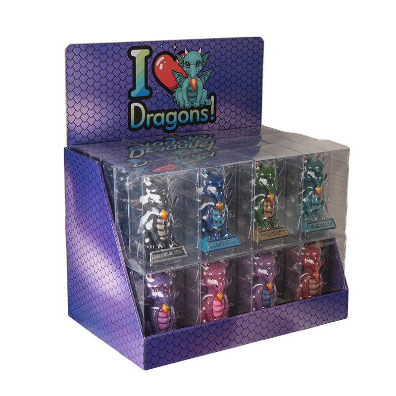 24 Piece I Love Dragon Figurine Set Featuring 8 Unique Dragons