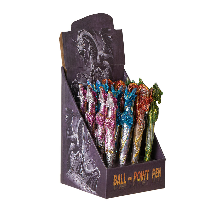 16 Piece Dragon Pen Set with Display Stand Featuring 4 Unique Glittering Dragon Designs