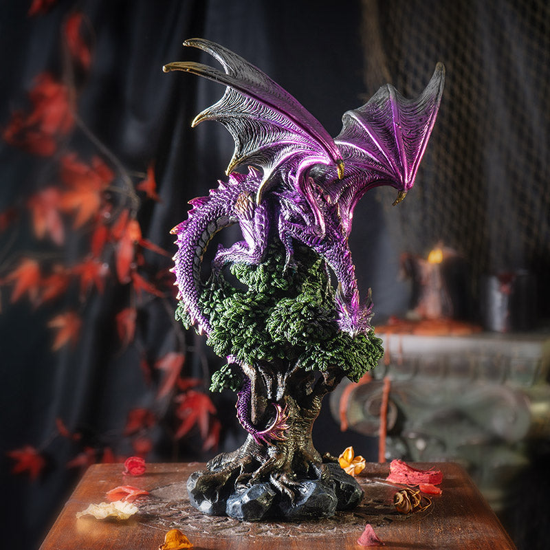 Purple Dragon Perched on Tree Statue