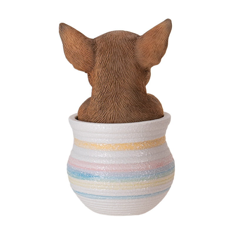 Chihuahua Dog Figurine in Decorative Pot