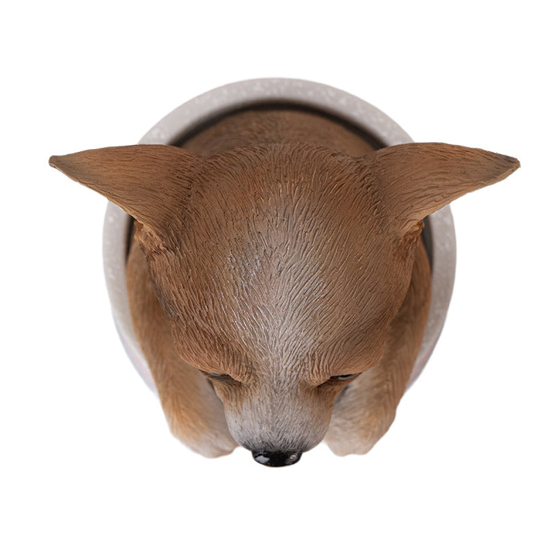 Chihuahua Dog Figurine in Decorative Pot