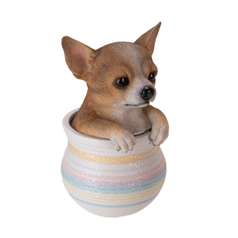 Chihuahua Dog Figurine in Decorative Pot