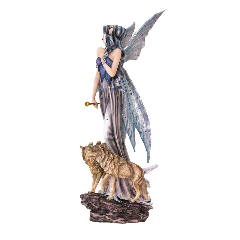 Moonlight Fairy with Glittering Wings and Guardian Wolves
