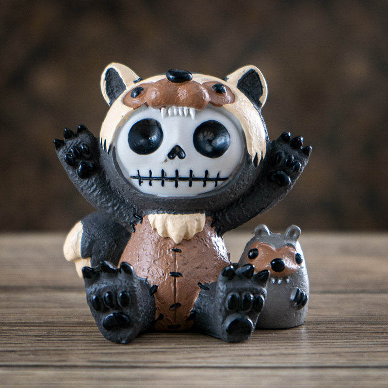 Hugh Furrybones in Raccoon Costume with Tiny Raccoon