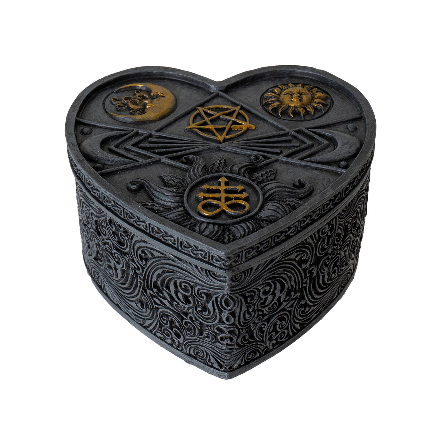 Baphomet Heart Box with Sun Moon and Pentagram Symbols