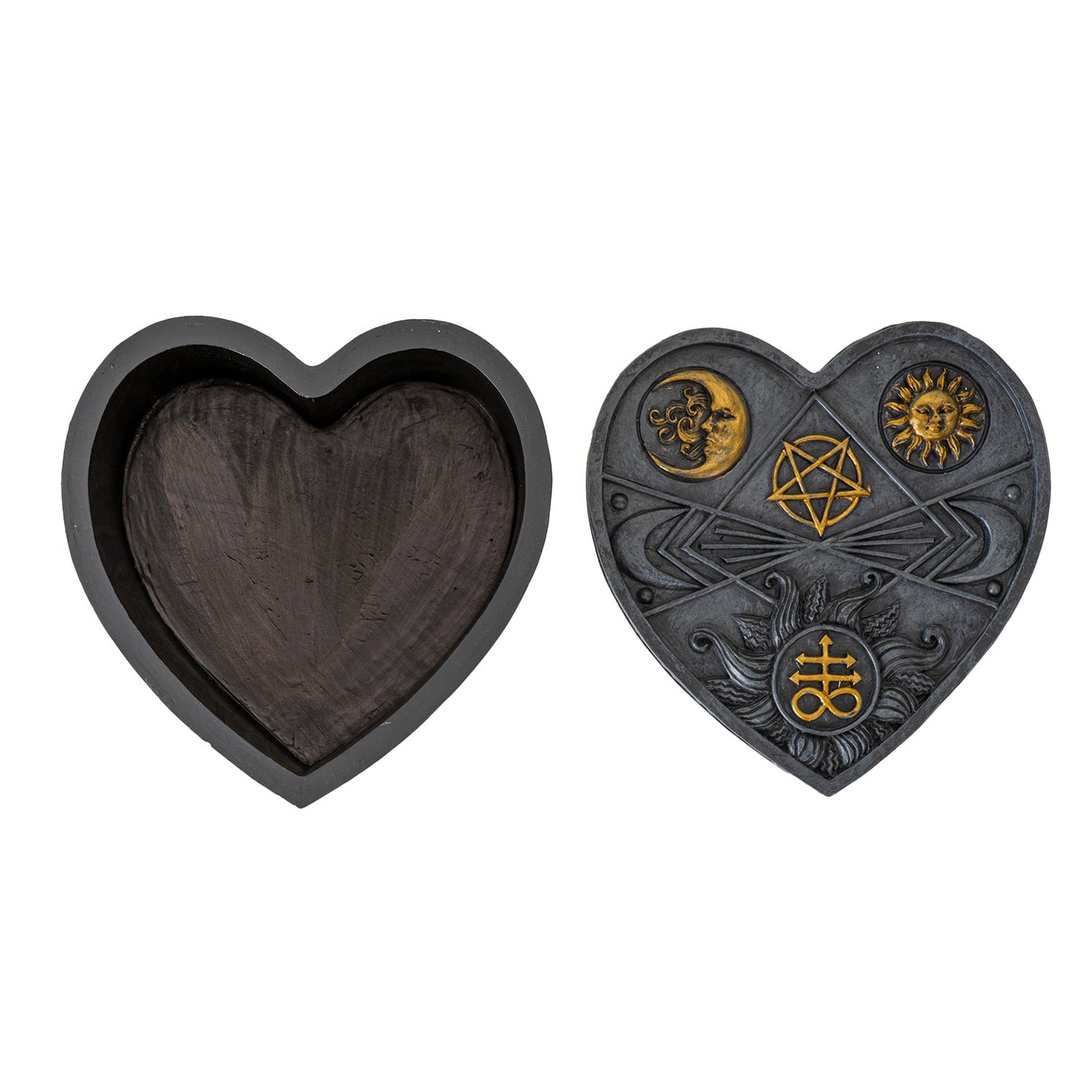 Baphomet Heart Box with Sun Moon and Pentagram Symbols