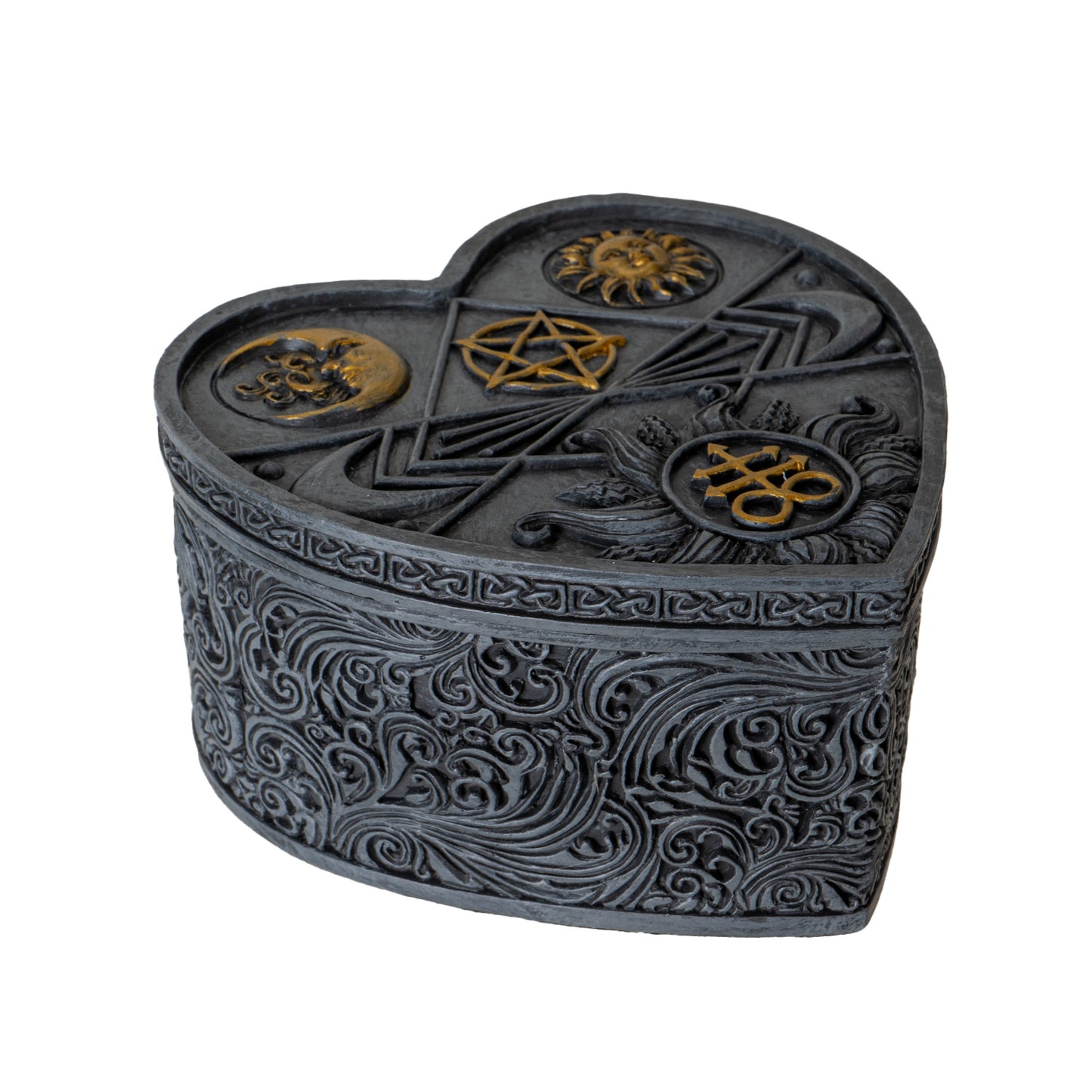 Baphomet Heart Box with Sun Moon and Pentagram Symbols
