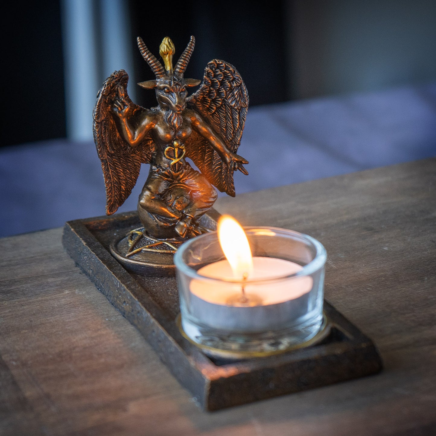 Baphomet Votive Candle Holder Gothic Decor with Winged Baphomet Figurine