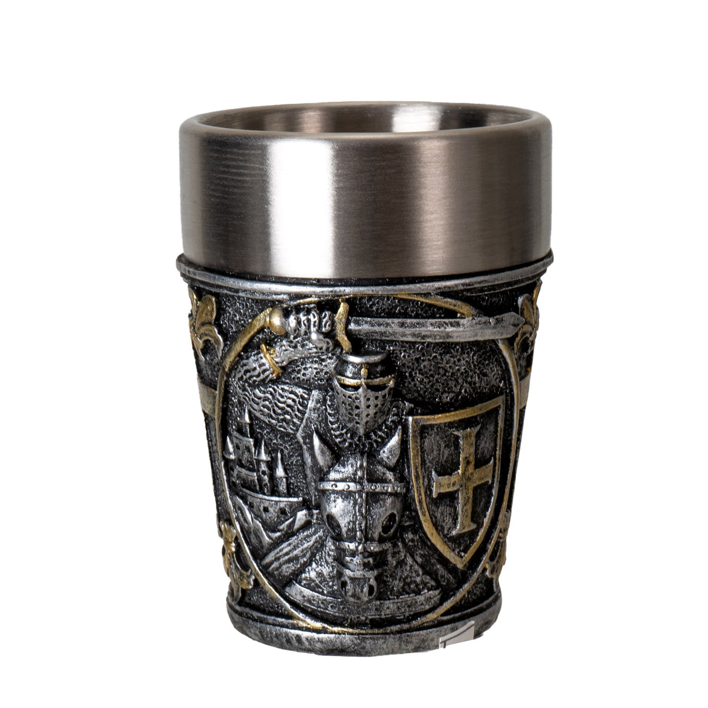 Metallic Silver Medieval Knight Shot Glass with Armor Design