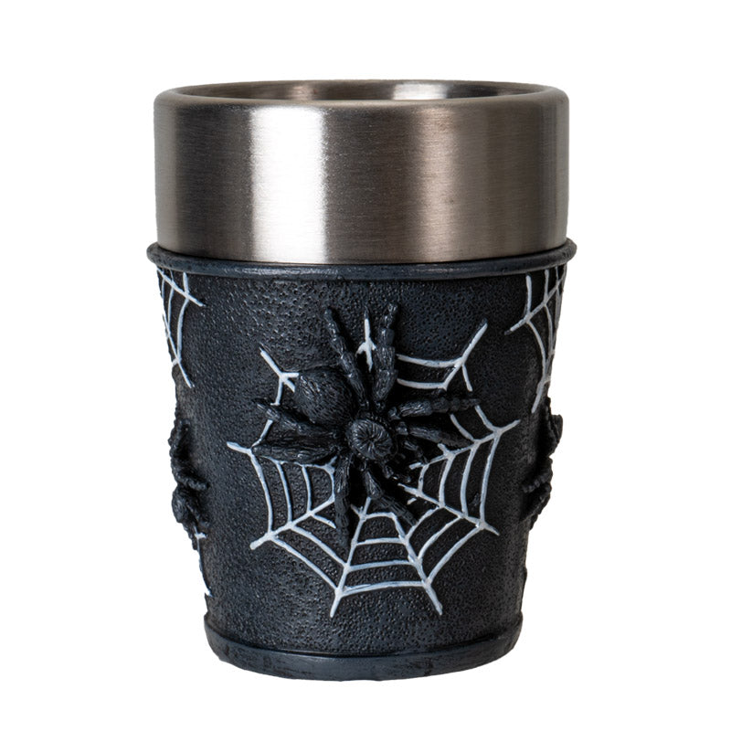 Spider Web Shot Glass with Spooky Black Widow and Web Design