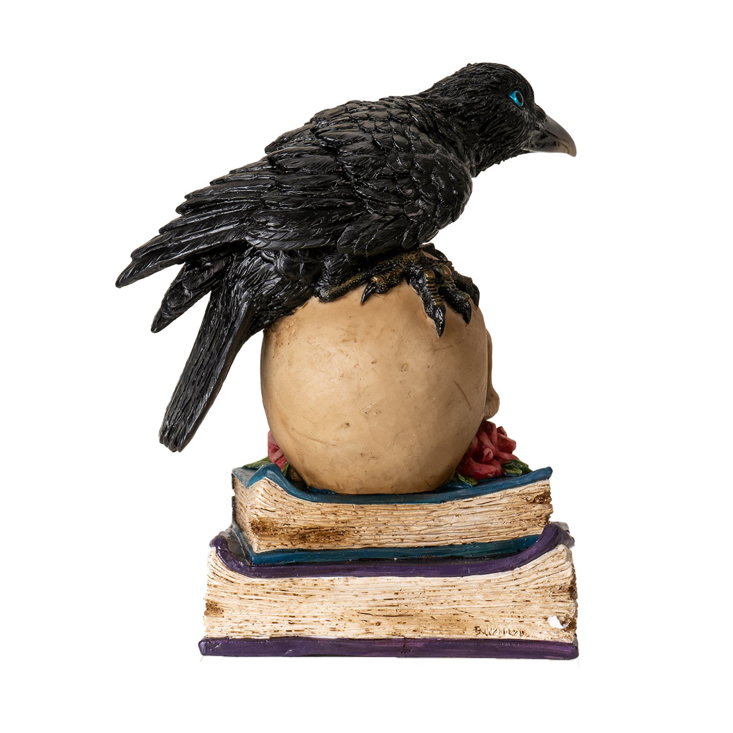 Raven on Skull and Spell Books 7.68" Tall Figurine Gothic Decor with Intricate Details