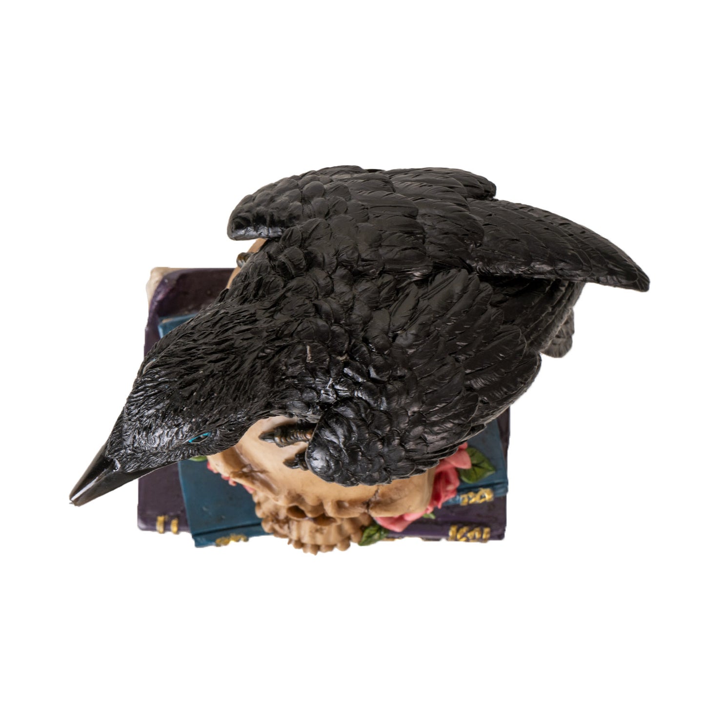 Raven on Skull and Spell Books 7.68" Tall Figurine Gothic Decor with Intricate Details