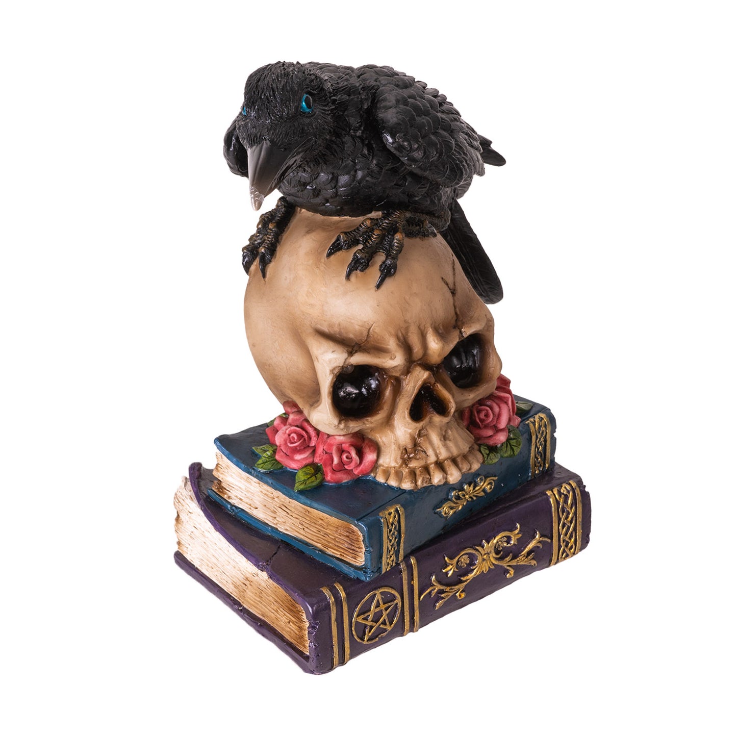 Raven on Skull and Spell Books 7.68" Tall Figurine Gothic Decor with Intricate Details