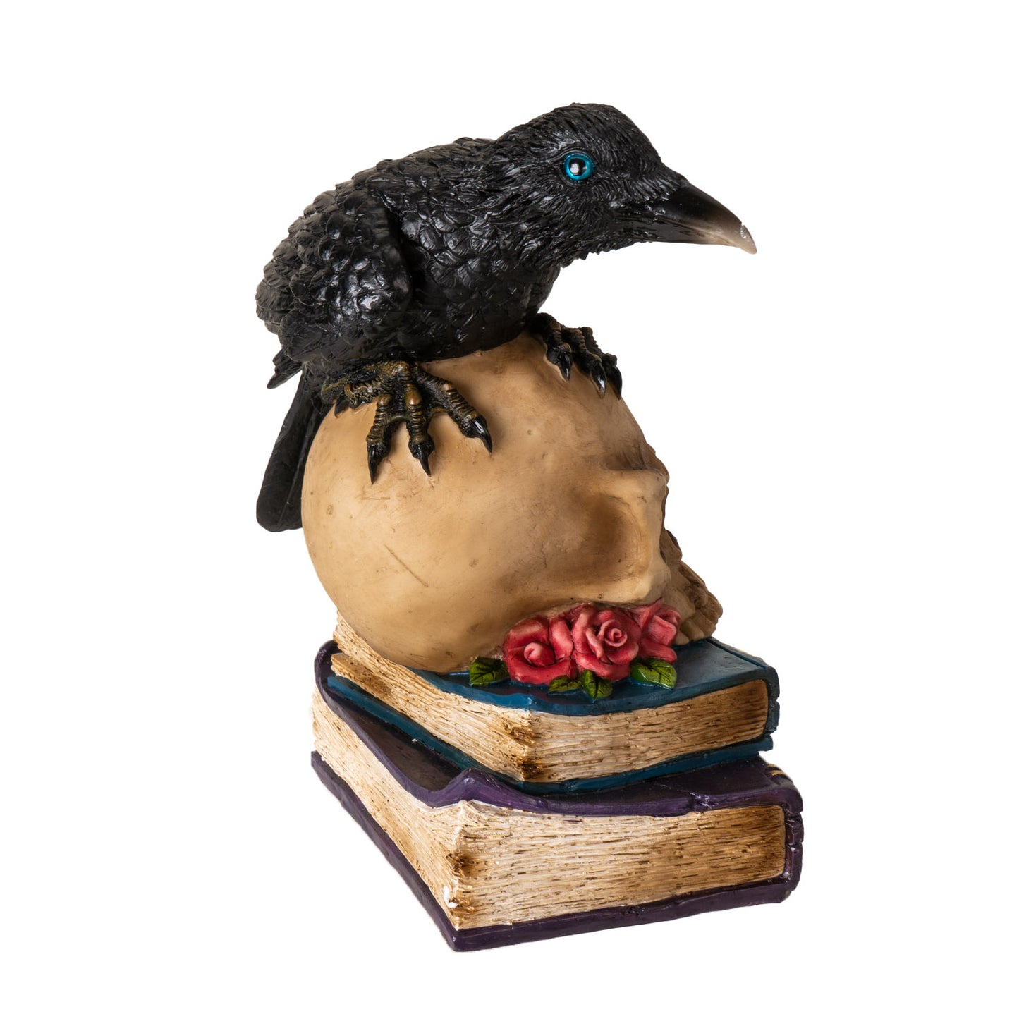 Raven on Skull and Spell Books 7.68" Tall Figurine Gothic Decor with Intricate Details