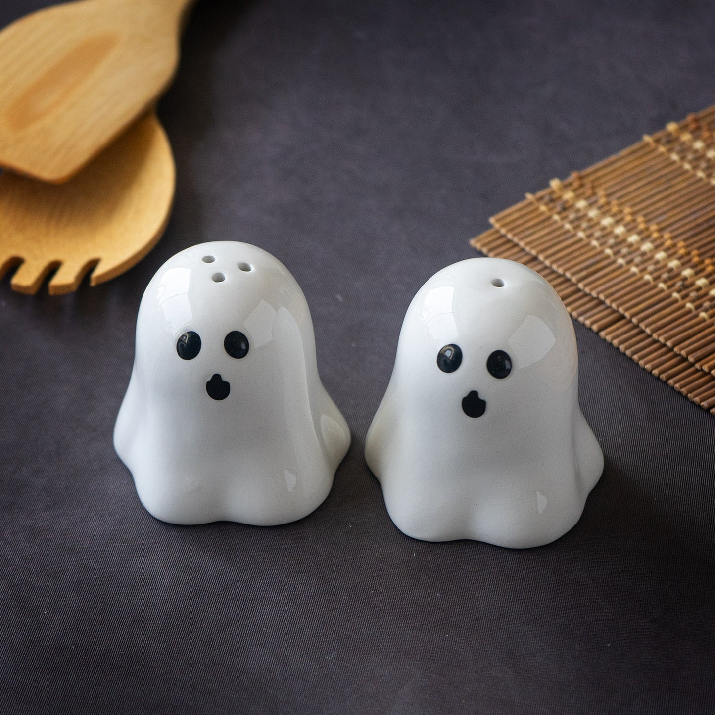 Spooky Ghost Salt and Pepper Shakers Cute Magnetic Ceramic