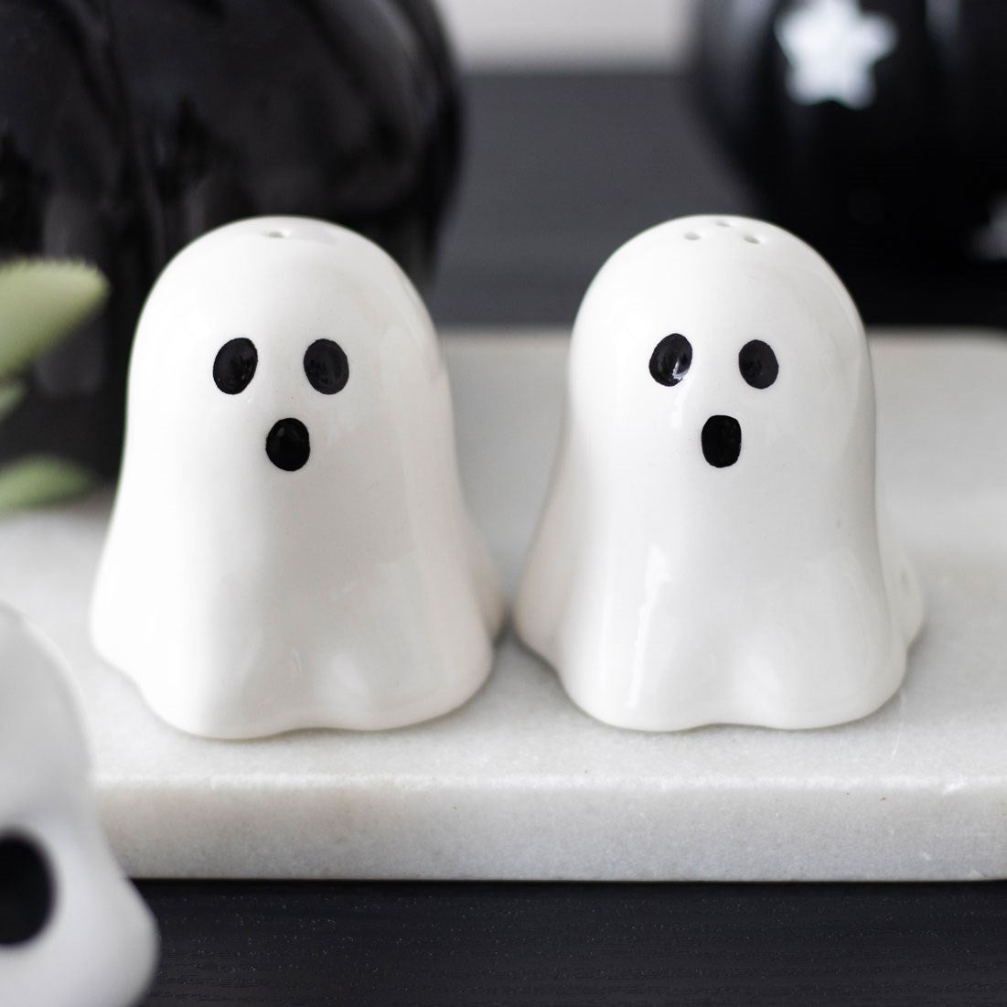 Spooky Ghost Salt and Pepper Shakers Cute Magnetic Ceramic