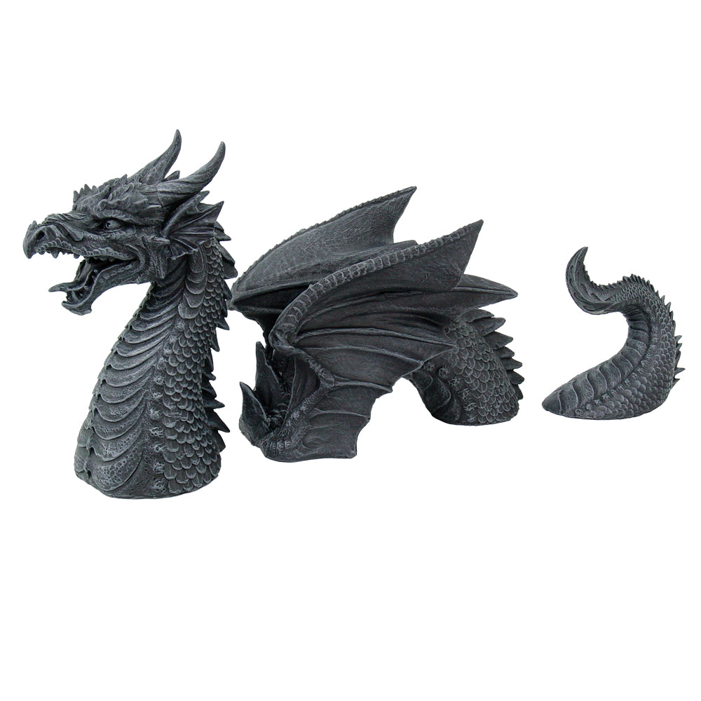 Medieval Fantasy Dragon Emerging From Lawn Statue Three Part Garden Decor