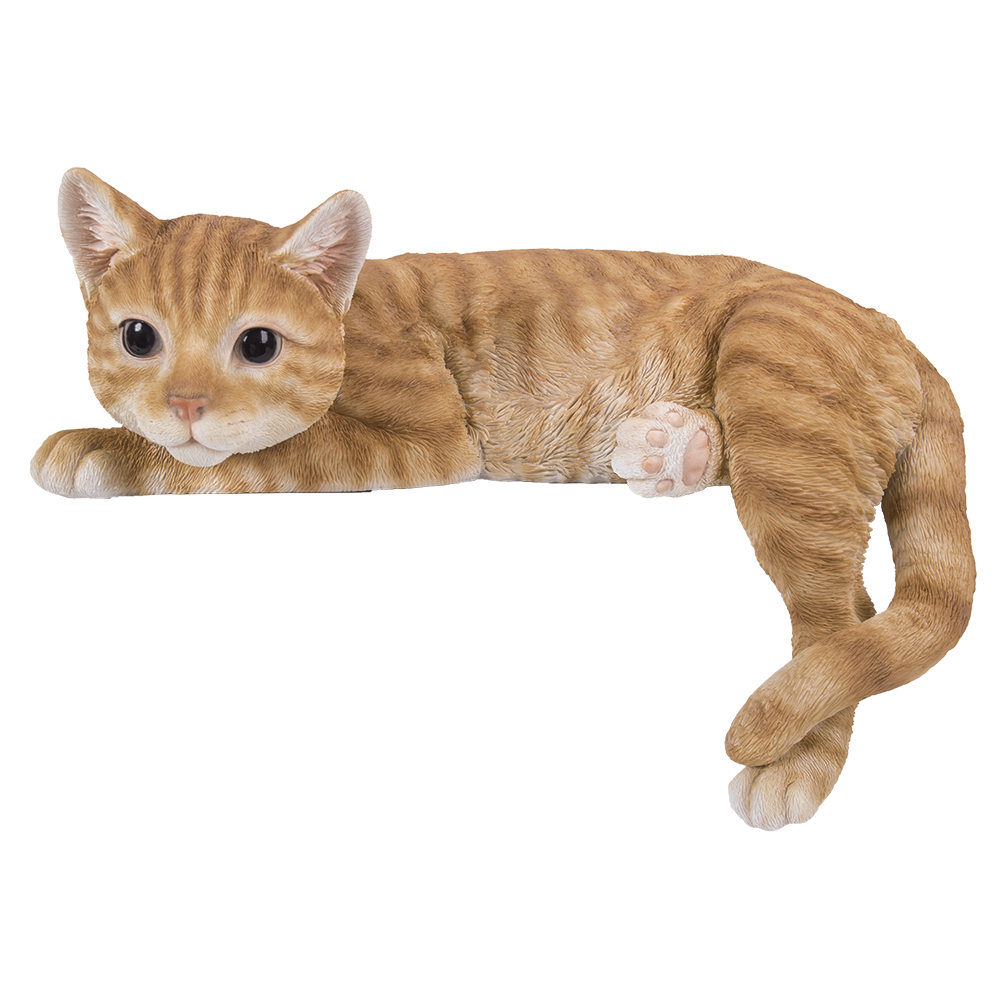 Realistic Looking Orange Striped Tabby Laying Cat Glass Eyes Statue Kitten