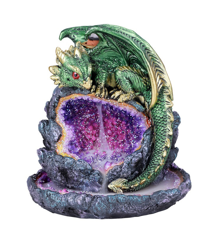 Pacific Trading Green Dragon Back Flow Incense Burner with LED Figurine Decoration New