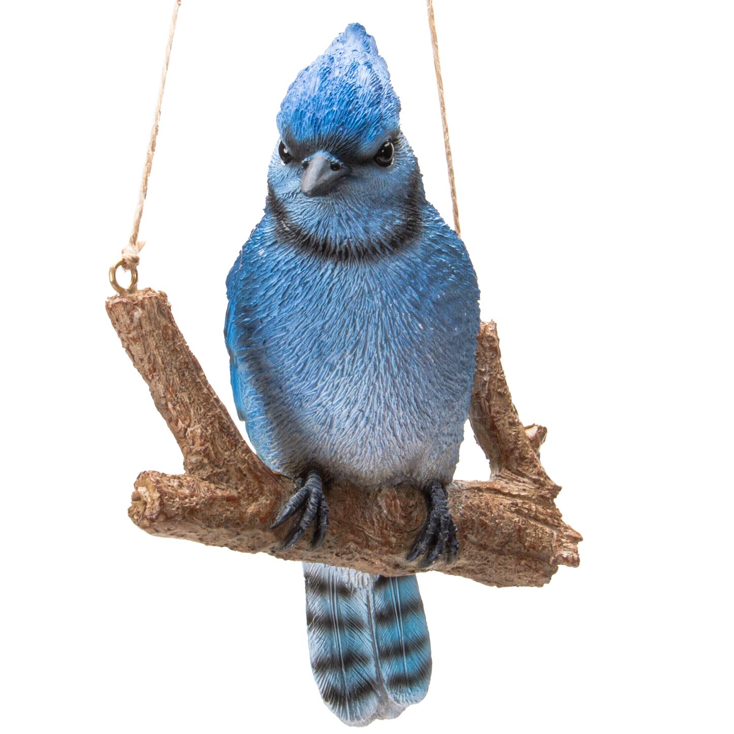 Hanging Blue Jay Bird Perching on Branch Resin Figurine Sculpture