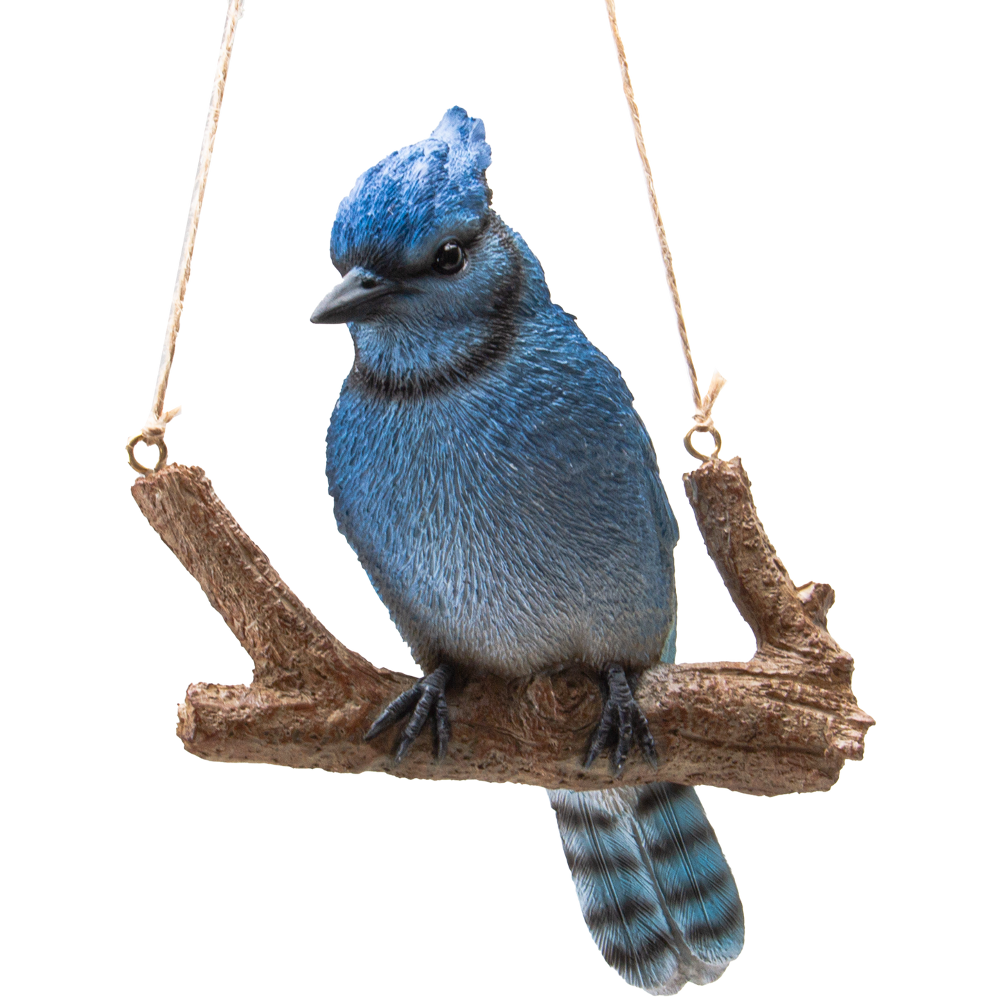 Hanging Blue Jay Bird Perching on Branch Resin Figurine Sculpture