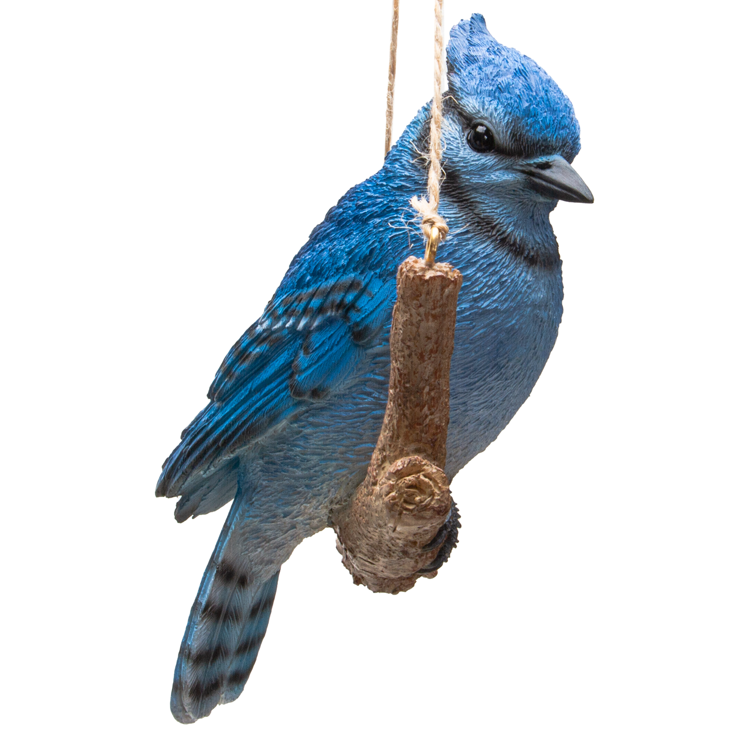 Hanging Blue Jay Bird Perching on Branch Resin Figurine Sculpture