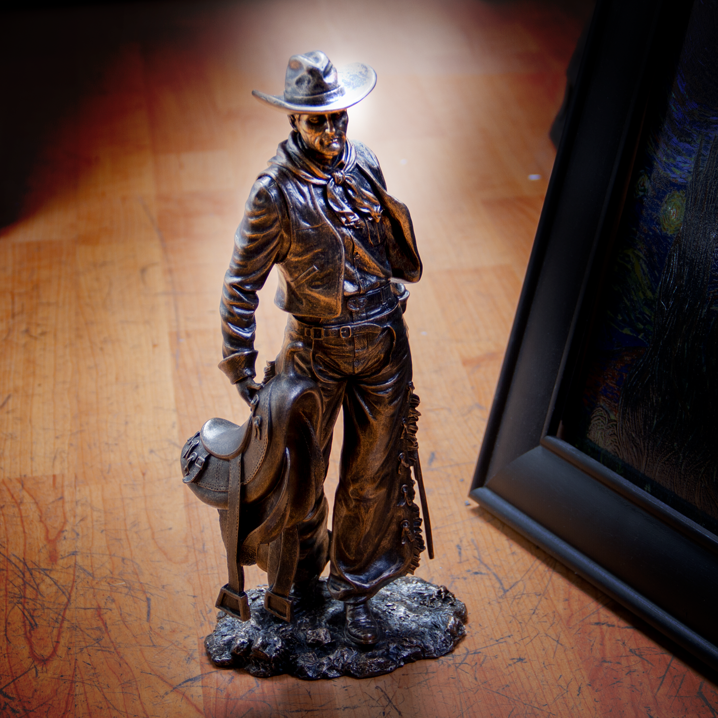 American Cowboy with Gun and Saddle Resin Figurine Home Decor Collectible