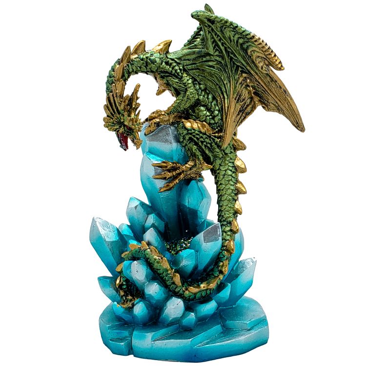 Fantasy Guarding Golden Dragon on Crystal Gemstone Rock Figurine Statue Home Decor Collectible