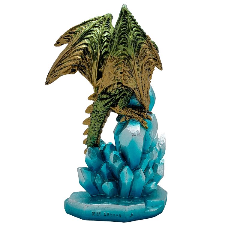 Fantasy Guarding Golden Dragon on Crystal Gemstone Rock Figurine Statue Home Decor Collectible