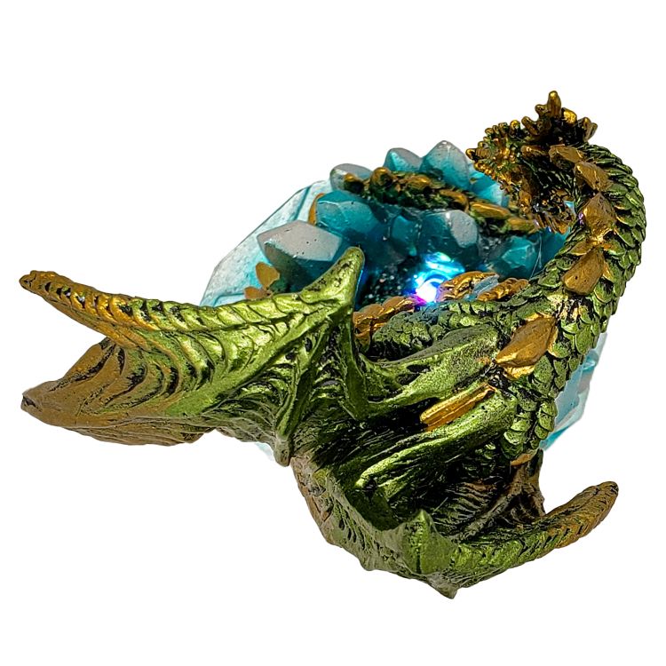 Fantasy Guarding Golden Dragon on Crystal Gemstone Rock Figurine Statue Home Decor Collectible