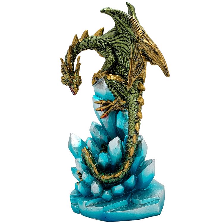 Fantasy Guarding Golden Dragon on Crystal Gemstone Rock Figurine Statue Home Decor Collectible