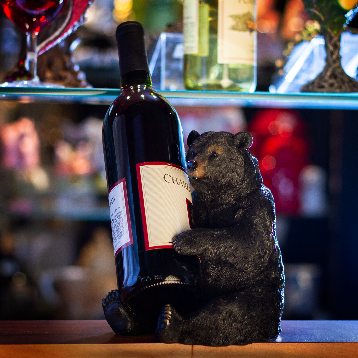 Black Bear Wine Holder Resin Figurine Statue