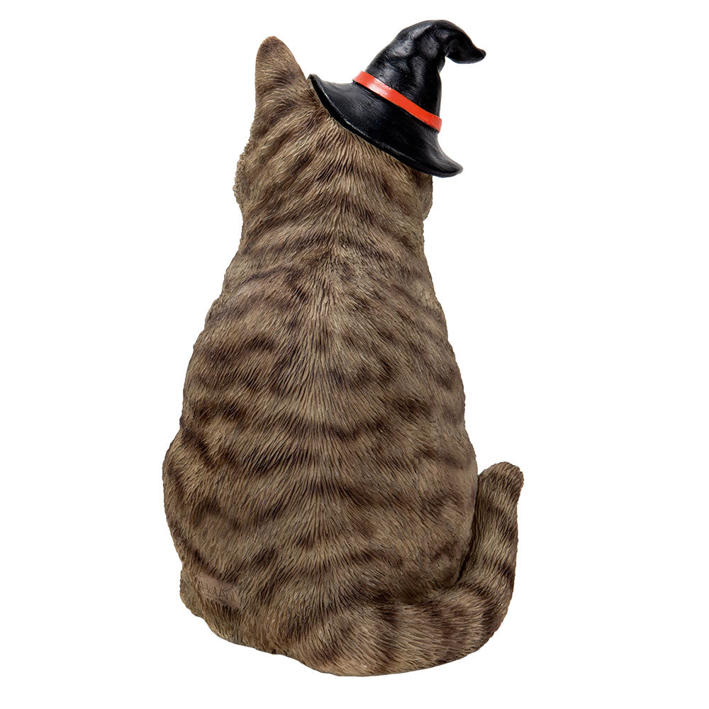 Gray Tabby Cat with Wizard Witches Hat Collectible Home Decor Figurine