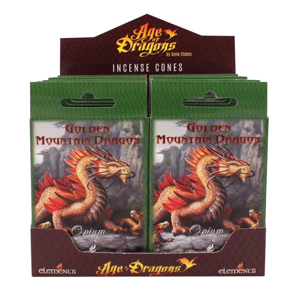 Golden Mountain Dragon Fragranced Incense Cones Pack of 12 by Anne Stokes