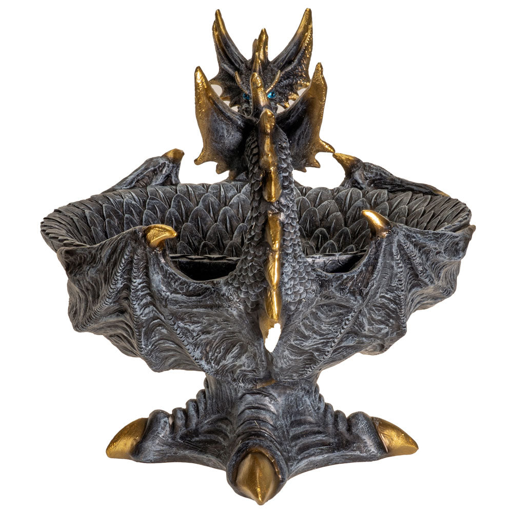 Double Dragon Resin Figurine Ceremonial Altar Bowl