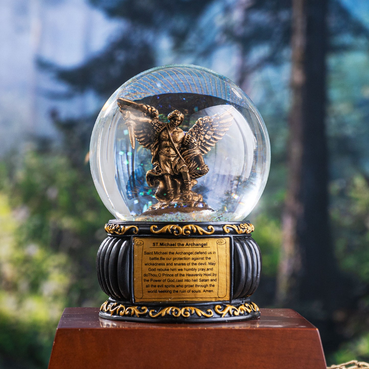 St.Michael Water Globe with the Prayer Message 100MM