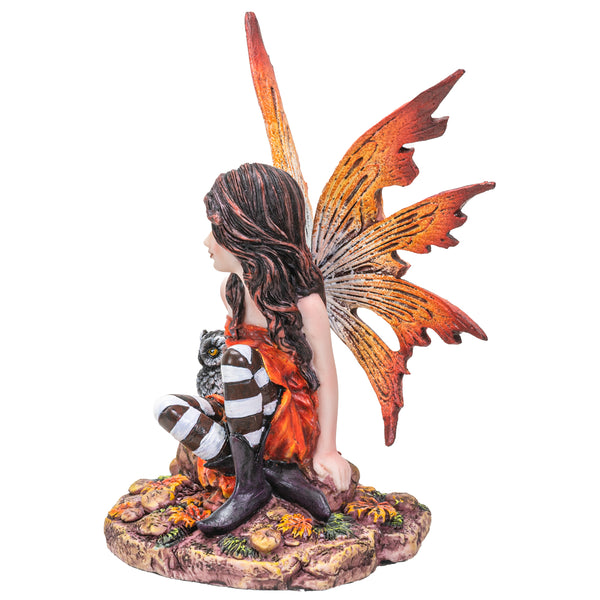 Fairyland Red Winged Fairy with Baby Owl Statue Figurine