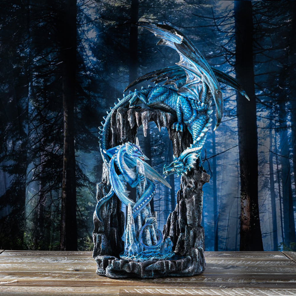 20 Inches Dual Blue Dragon on Cave Collectible Home Decor Figurine