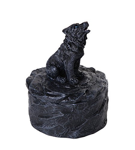 Lone Majestic Wolf Mini Resin Trinket Box 3.15 Inches Tall