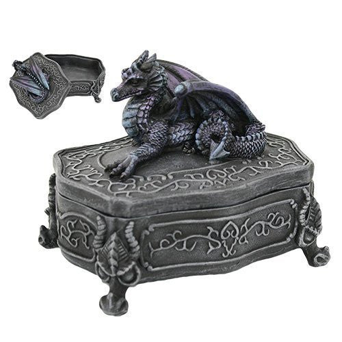 Guardian Purple Blue Dragon Swirls Elegant Shaped Trinket Jewelry Box