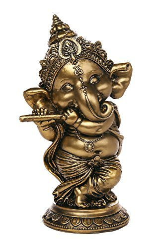 Ganesha The Hindu Elephant Deity Playing Flute Ganesh Figurine Sculpture 6 Inch H