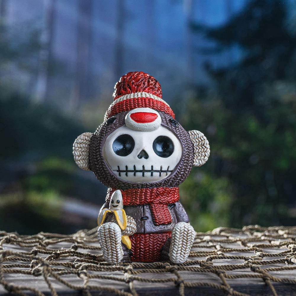 Furrybones Summit Collection Sock Munky Figurine Decorative Signature Skeleton in Stuffed Toy Sock Monkey Costume 3 Inch Tall Collectible Statue